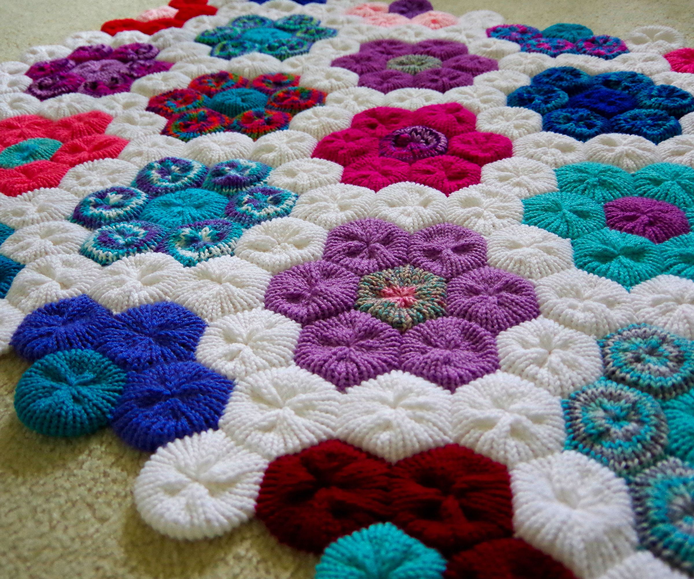 Hexagon Flower Afghan or Rug