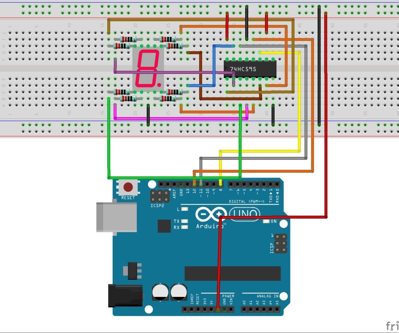 74HC595 With Arduino Uno R3