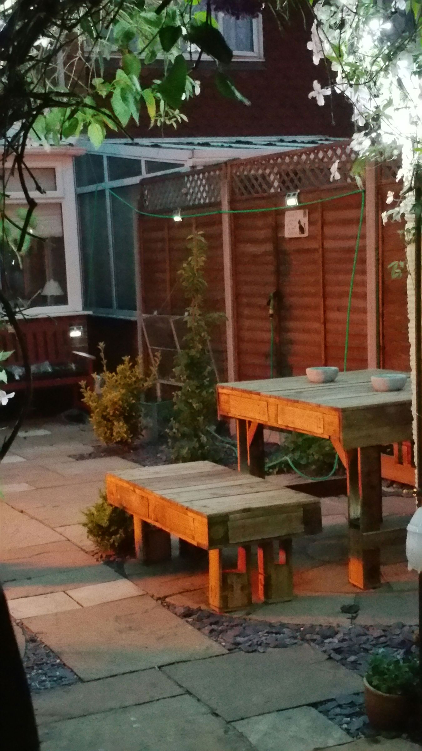 garden bench and stools