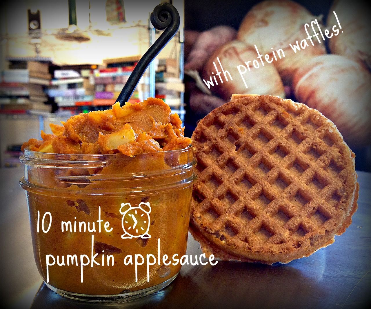10 minute pumpkin applesauce with protein waffles