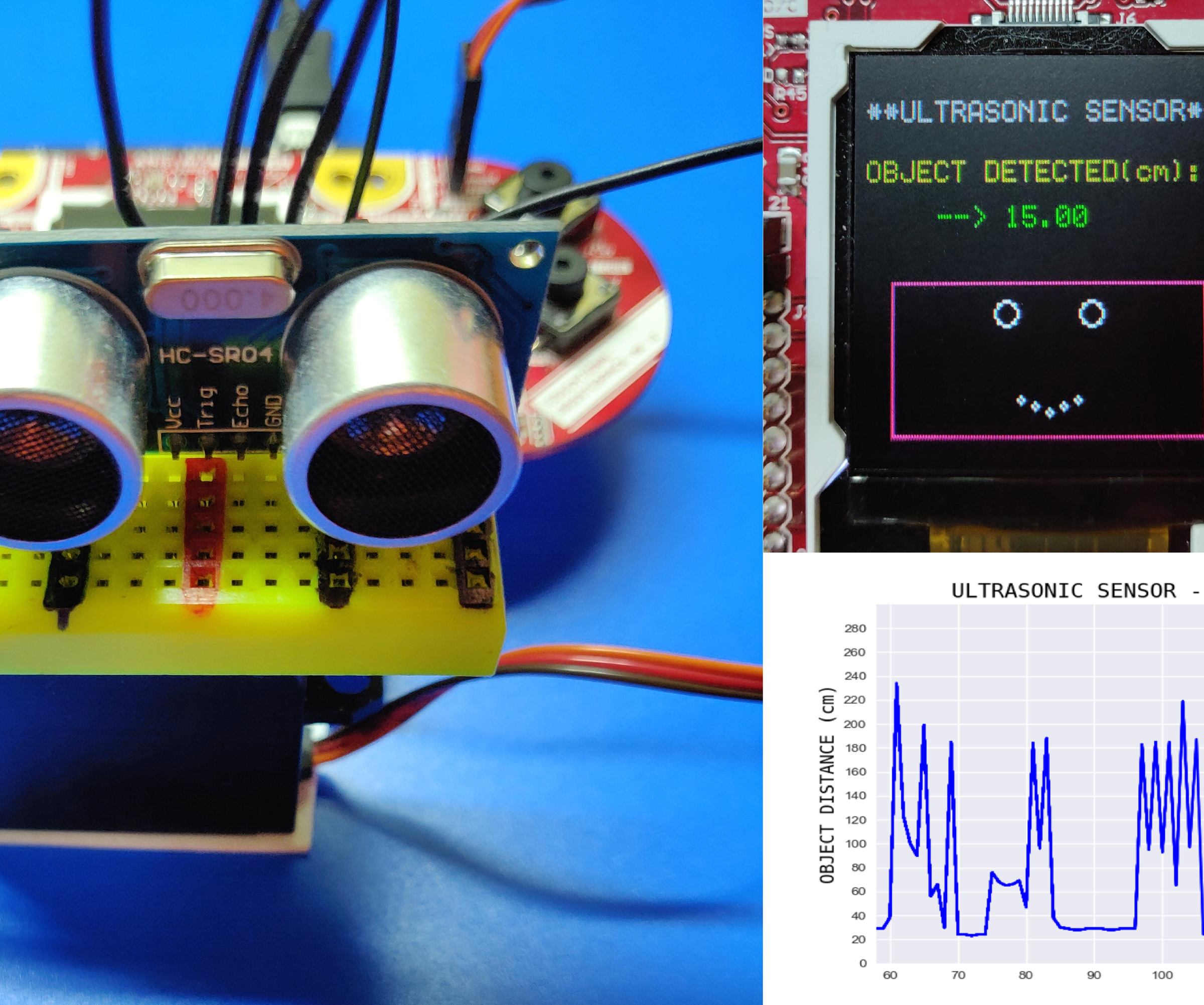 Reading Ultrasonic Sensor (HC-SR04) Data on a 128×128 LCD and Visualizing It Using Matplotlib