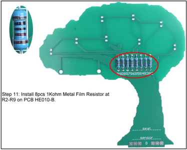 Install 8pcs 1Kohm Metal Film Resistor at R2-R9 on PCB HE010-B.