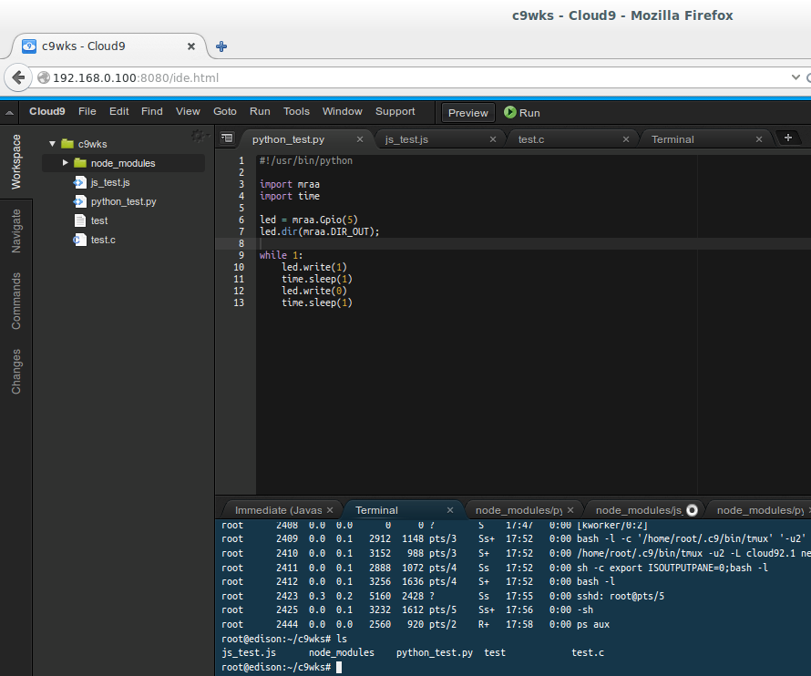 Cloud 9 IDE on Intel Edison