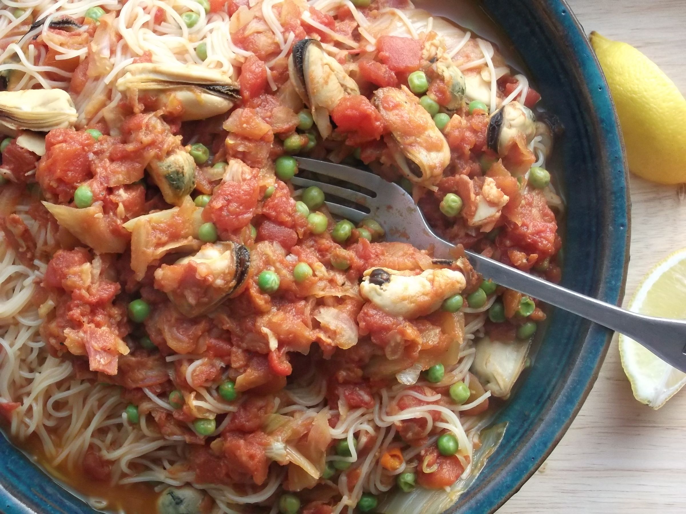 capelli d'angelo (angel hair pasta) with mussels, fennel & chorizo