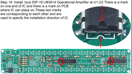 Install 1pcs DIP-18 LM3914 Operational Amplifier at U1,U2