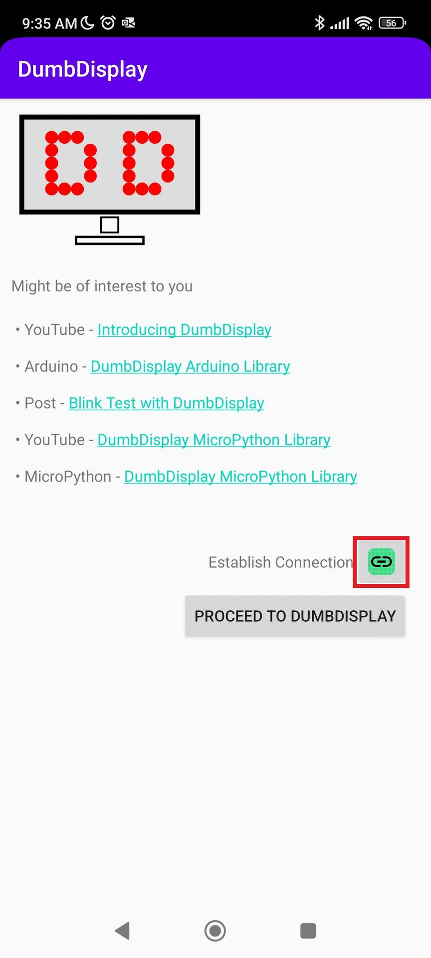 Showing of IP and Connecting DumbDisplay Android App