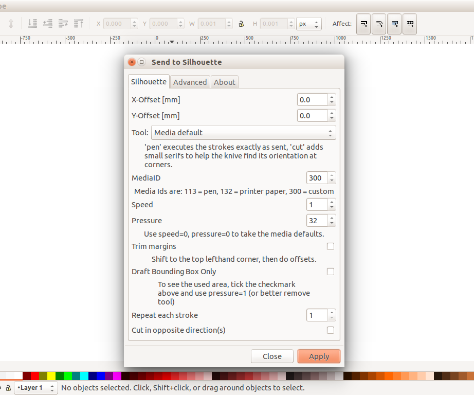 Inkscape + Silhouette (Ubuntu/RPi)