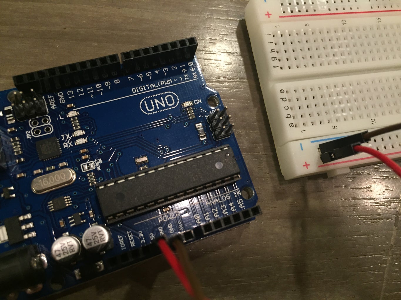 Setting Up Ground and 5V From Arduino to the Breadboard.