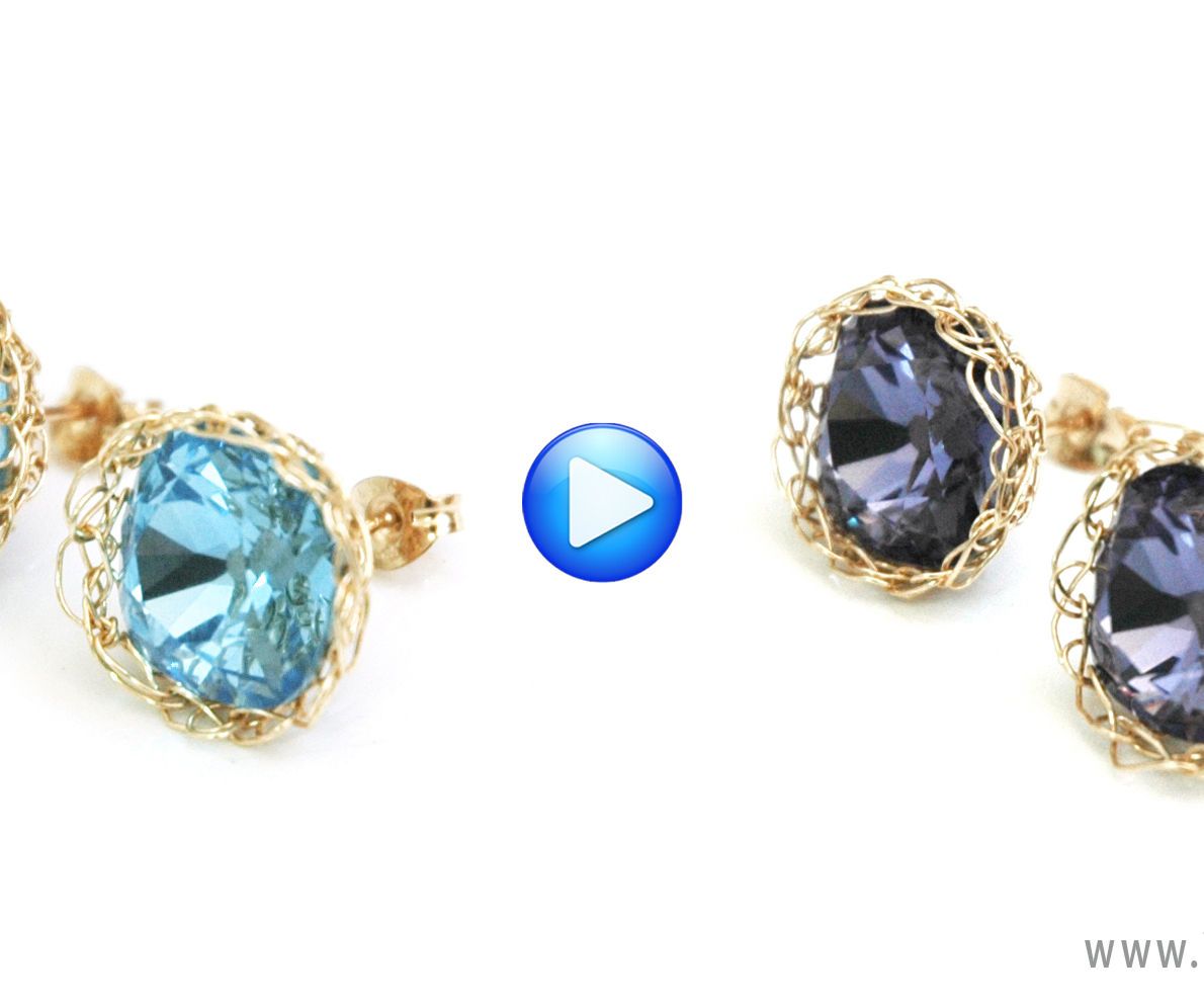 How to make stud earrings in wire crochet and swarovski crystals  