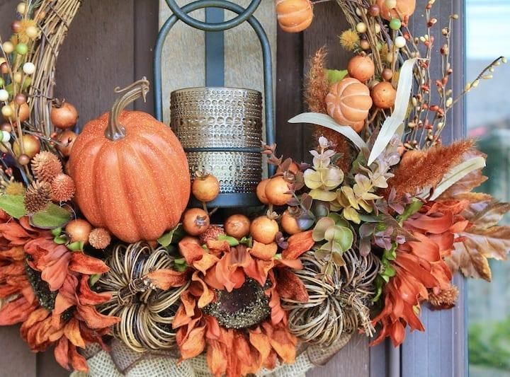 Reuse Your Old Grapevine Wreath Forms to Make an Elegant DIY Pumpkin Wreath