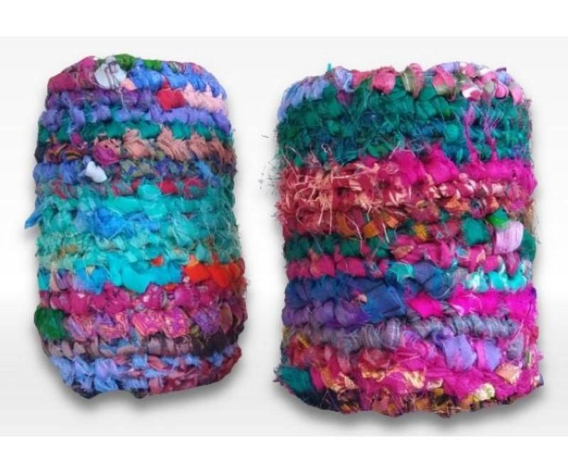 Mason Jar Covers Crocheted From Recycled Sari Silk Ribbon