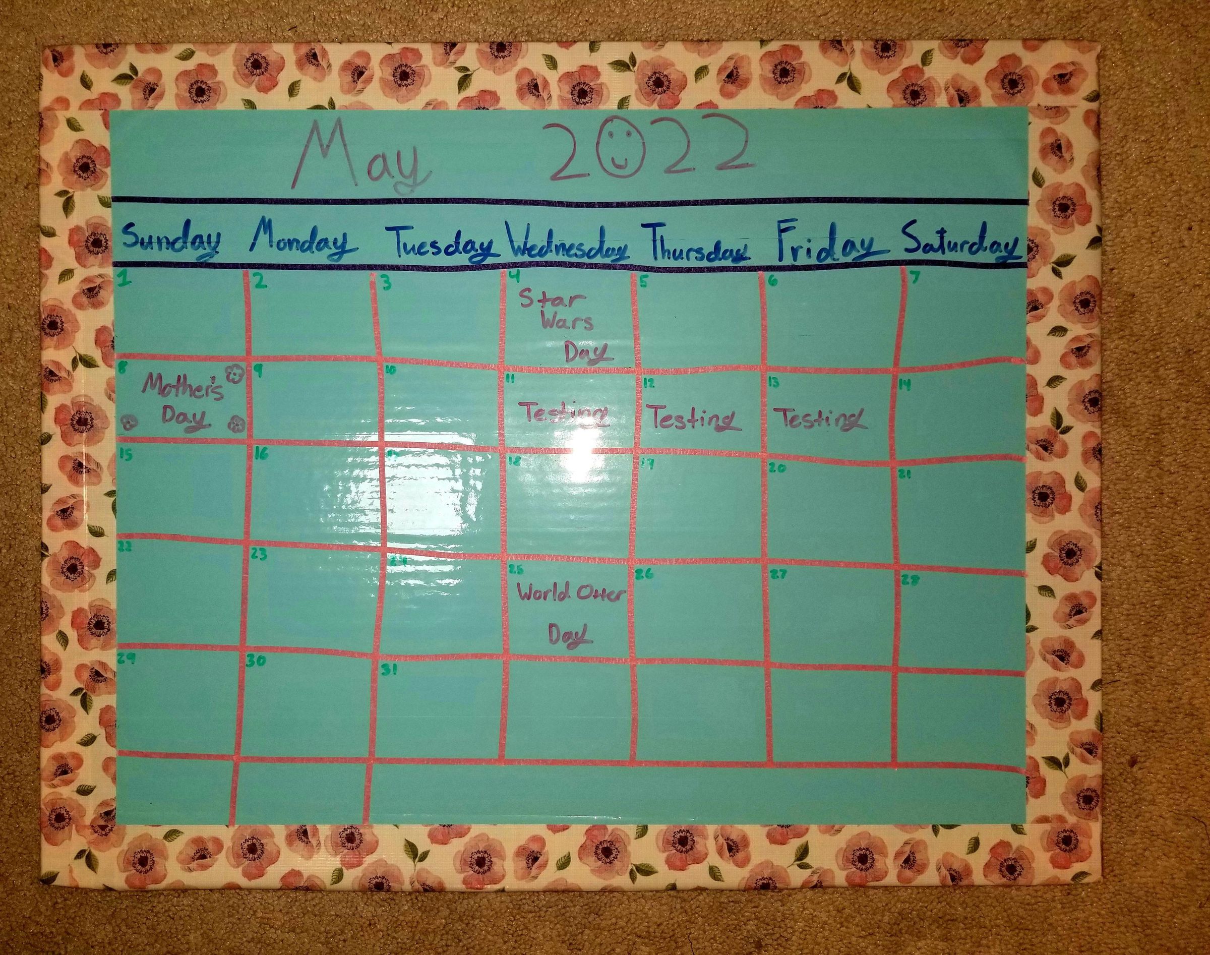 Duct Tape Reusable Calendar