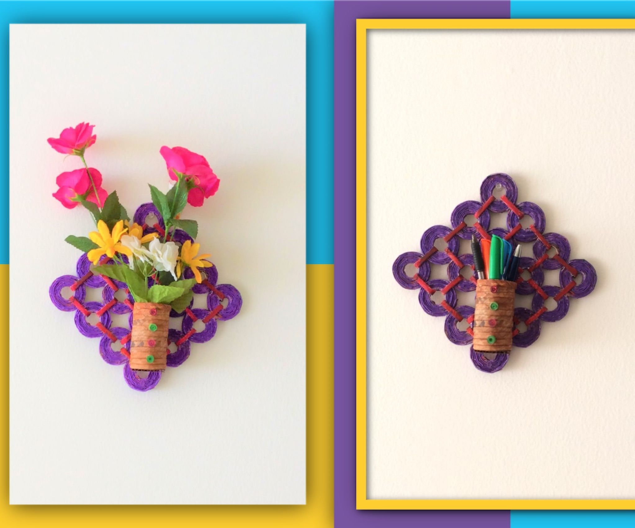 DIY : 2 in 1 Flower Vase / Pen Stand- Recycled Craft With Newspapers and Toilet Paper Roll