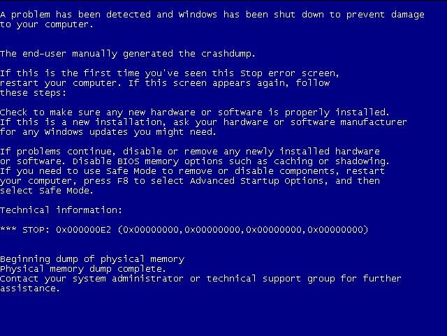 Display the BSoD with 3 keystrokes