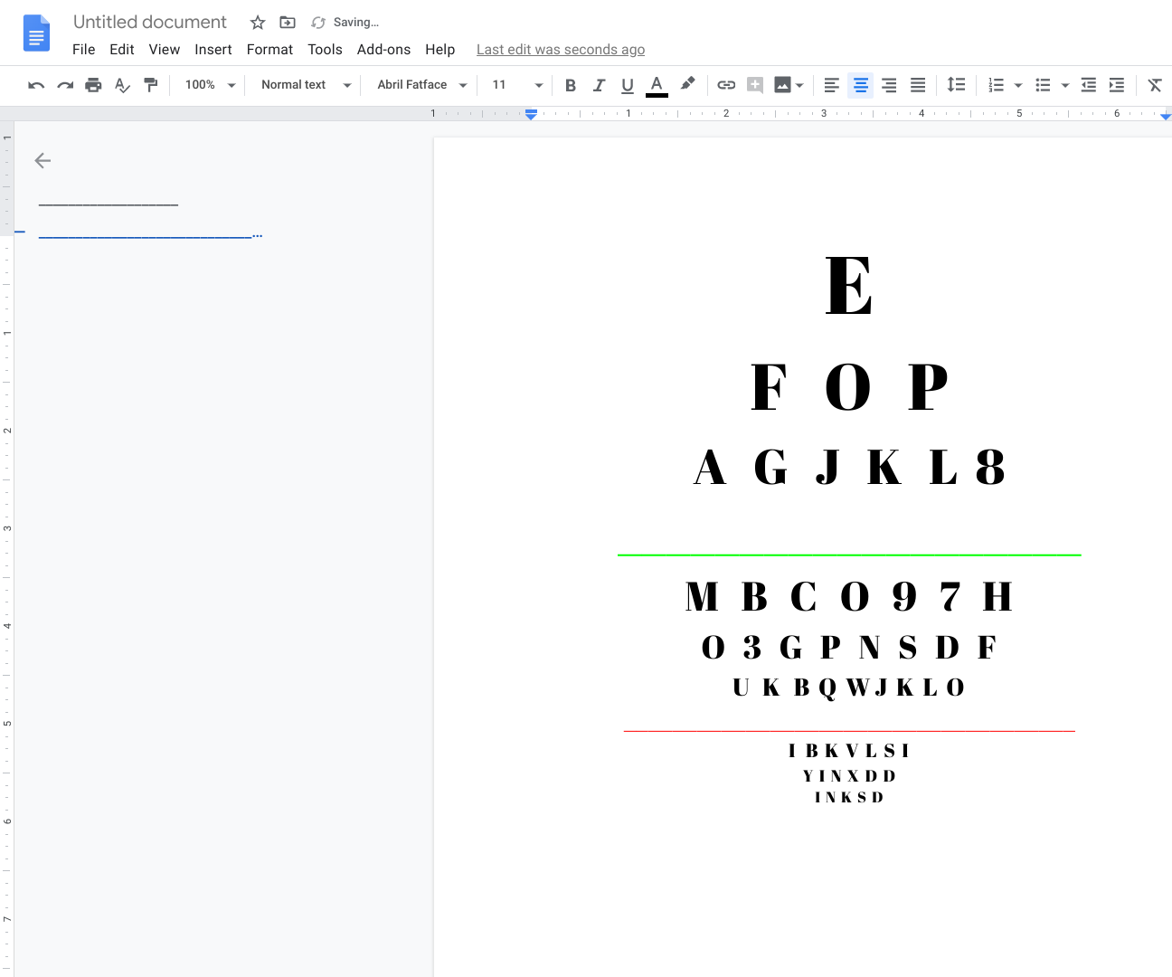 Easy Eye Test Chart on Google Docs or Word