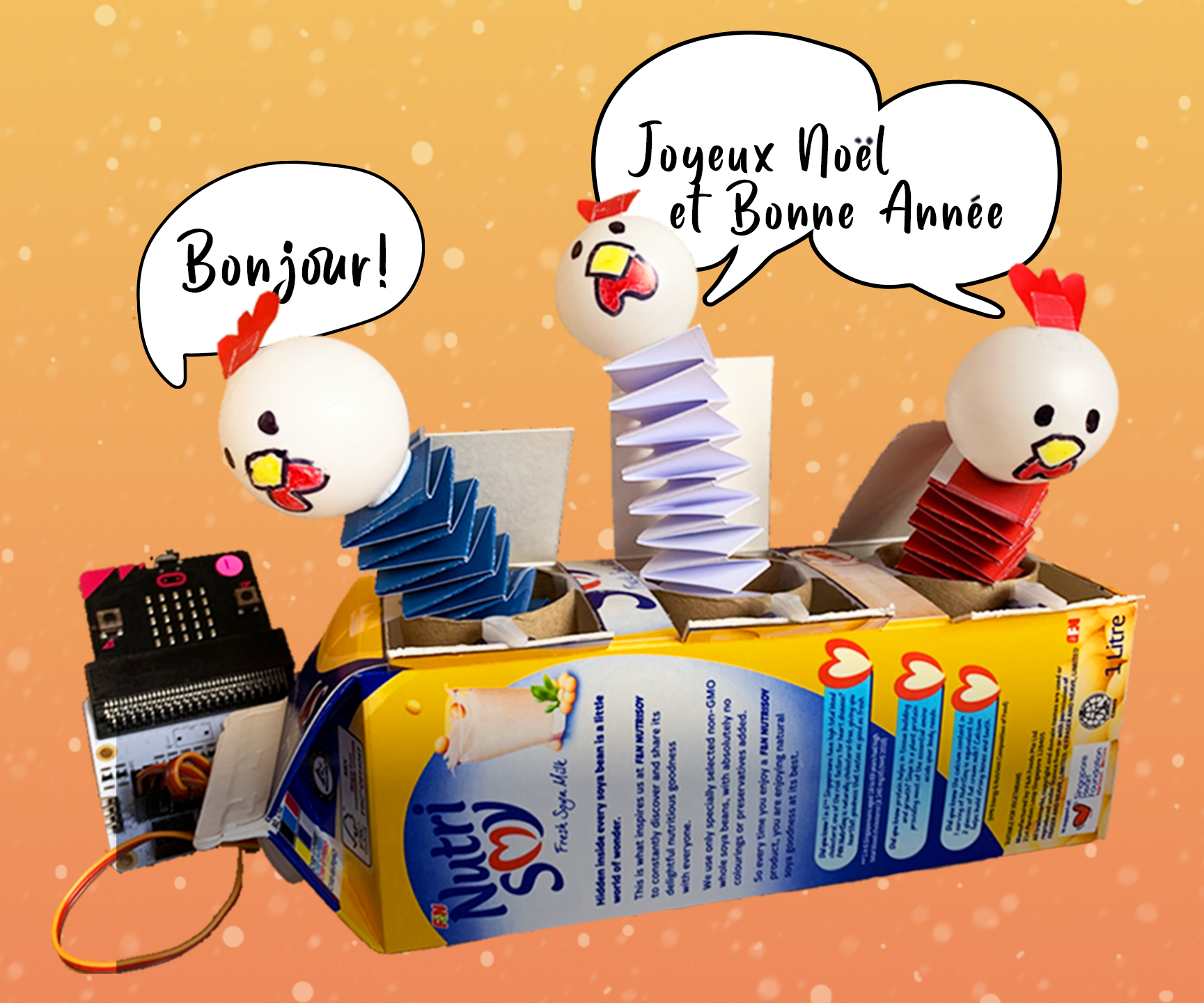 Three French Hens in the Box (with Micro:bit)