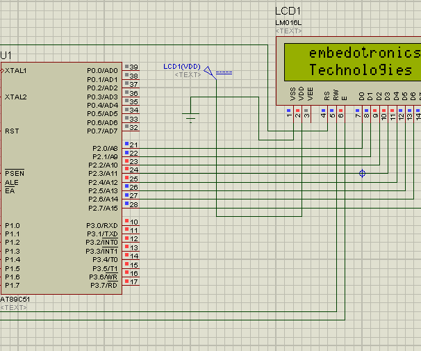 Interfacing 8051 Microcntroller With 16*2 Lcd in Proteus Simulation