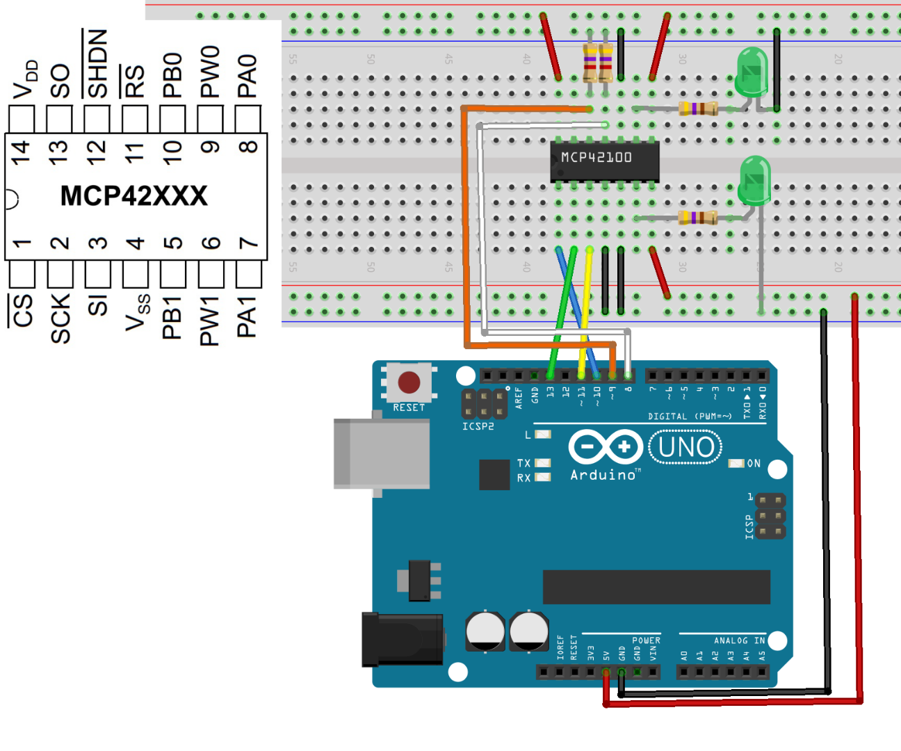 Digital potentiomter MCP42100 with Arduino