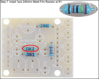 Install 1pcs 24Kohm Metal Film Resistor at R1.