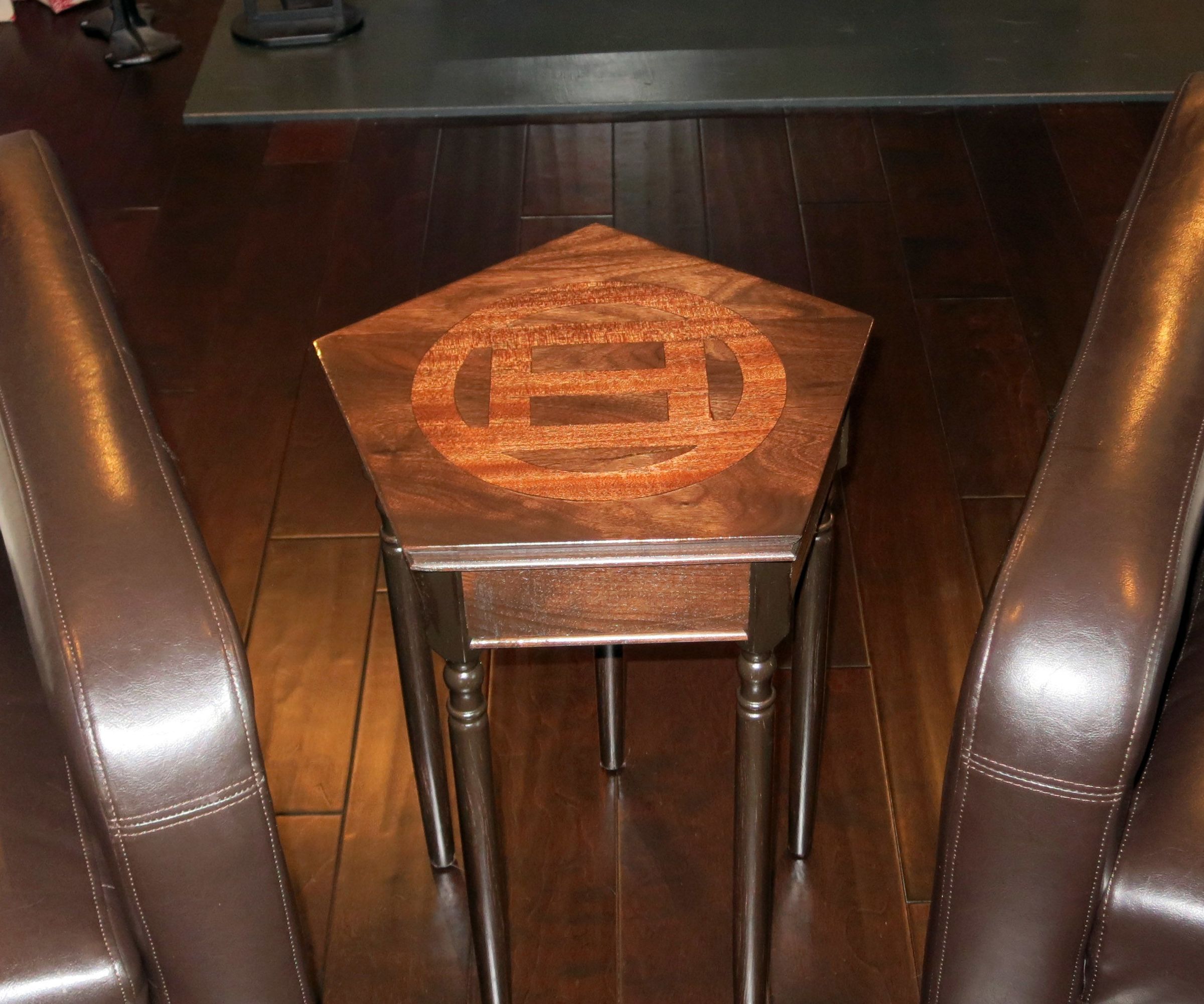 Riven-Inspired Five-Sided Table W/ Reclaimed Legs
