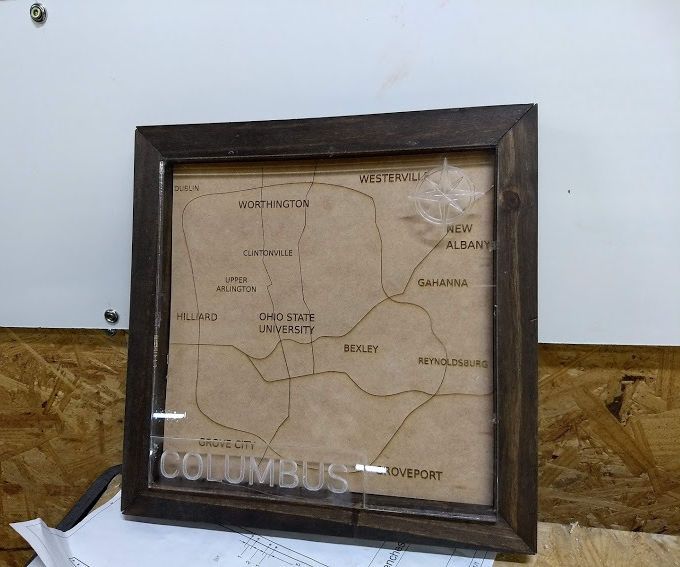 Laser Cut Columbus Map With Frame