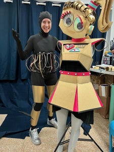 Getting Into the Cardboard Robot Costume