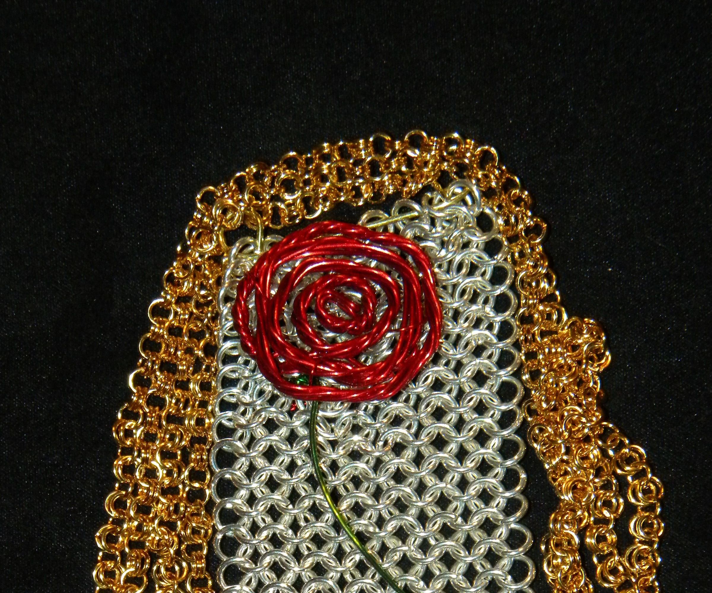 Chainmaille and Wire Rose Statement Necklace