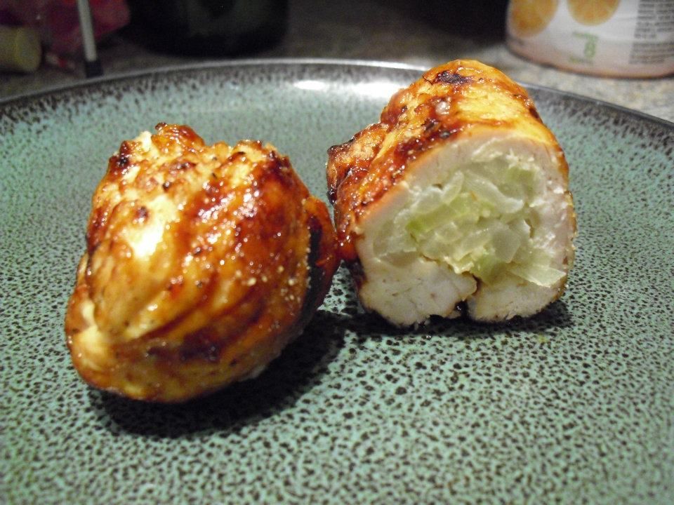Stuffed BBQ chicken (sushi style roll)