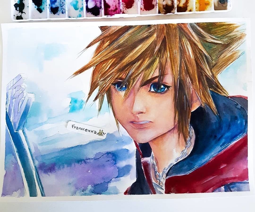 KINGDOM HEARTS 3 SORA WATERCOLOR PAINTING