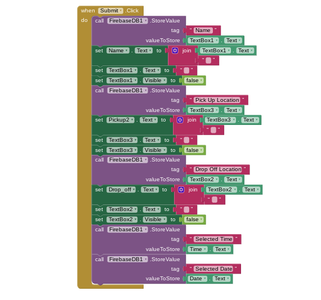 Code Block to Store Persons Name, Pick-up & Drop-off Location, Date and Time 