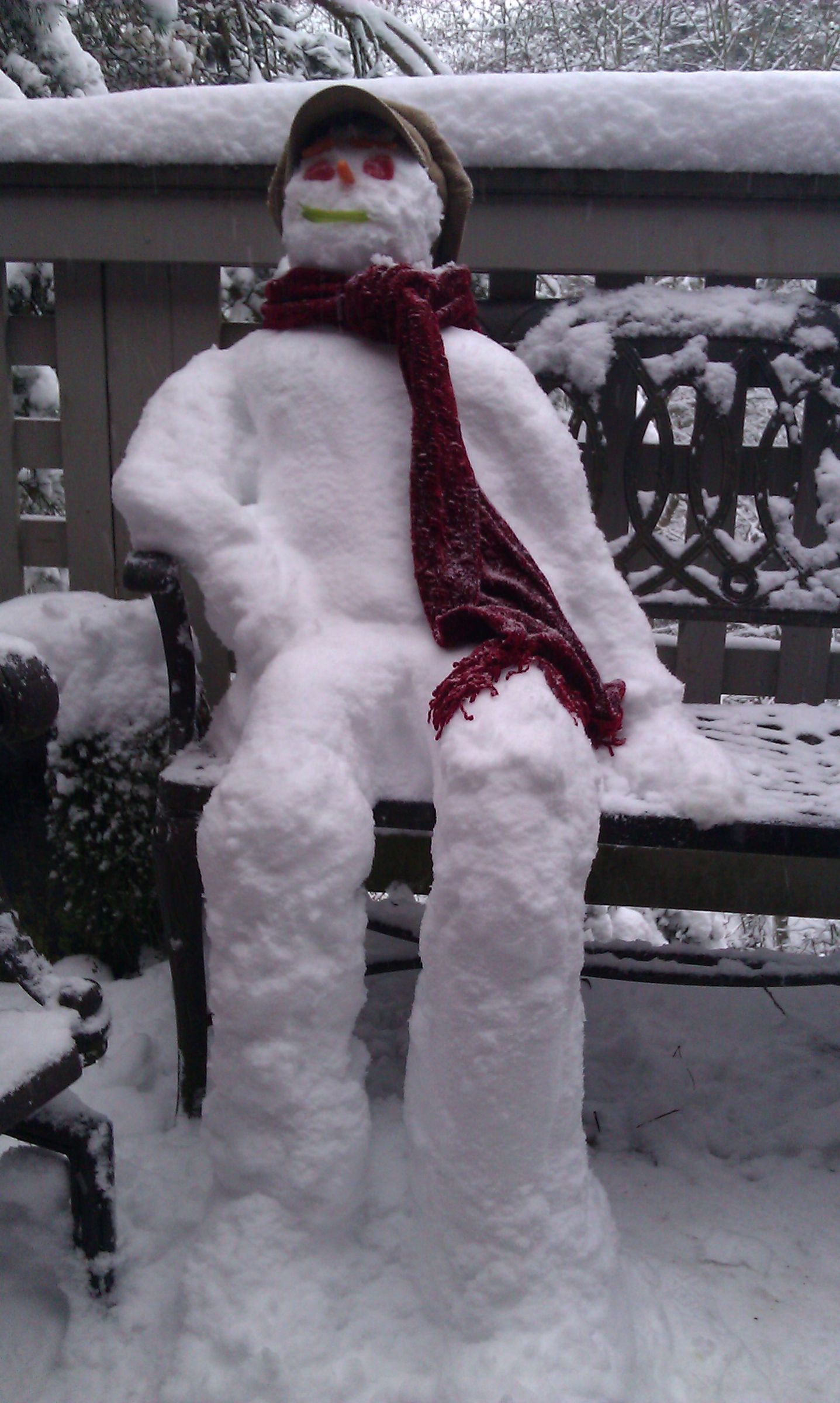 Bench Slouching Snowman