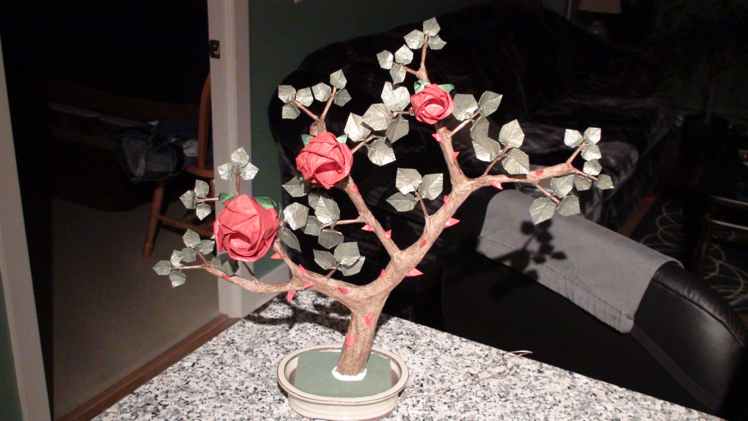Origami Rose Bush Bonsai 1 - the Trunk