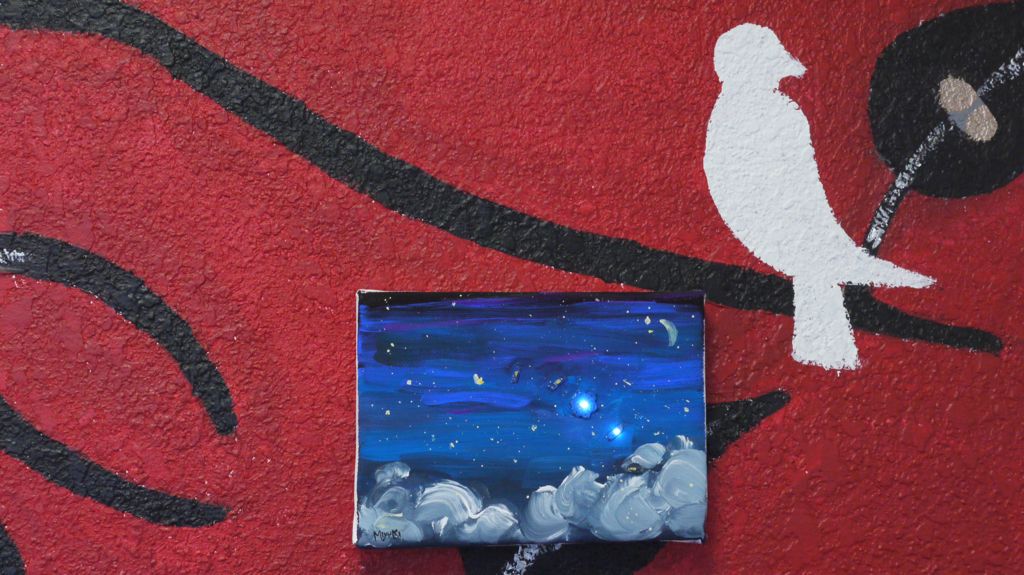 Sparkle night sky (mixed media: paint+electronics+program)