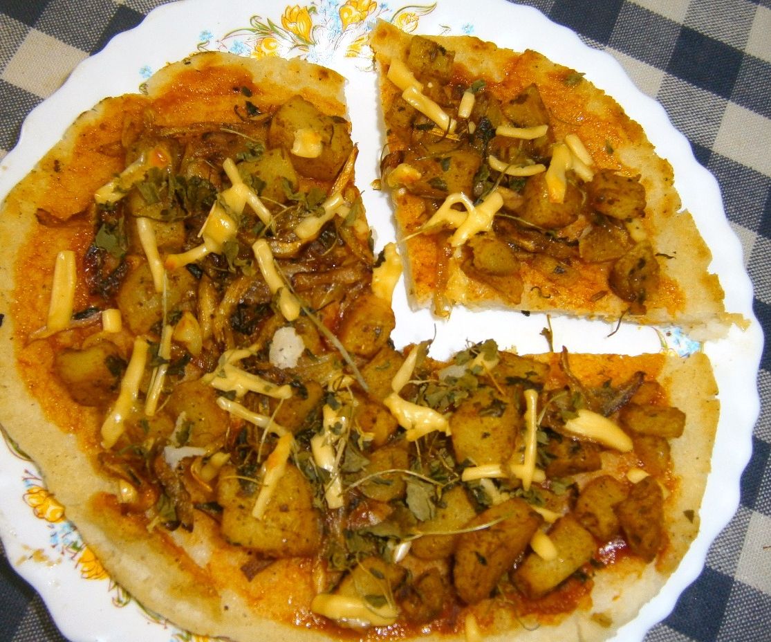 Rice Flour Crust (Orotti) Pizza With Aloo(Potato) Masala