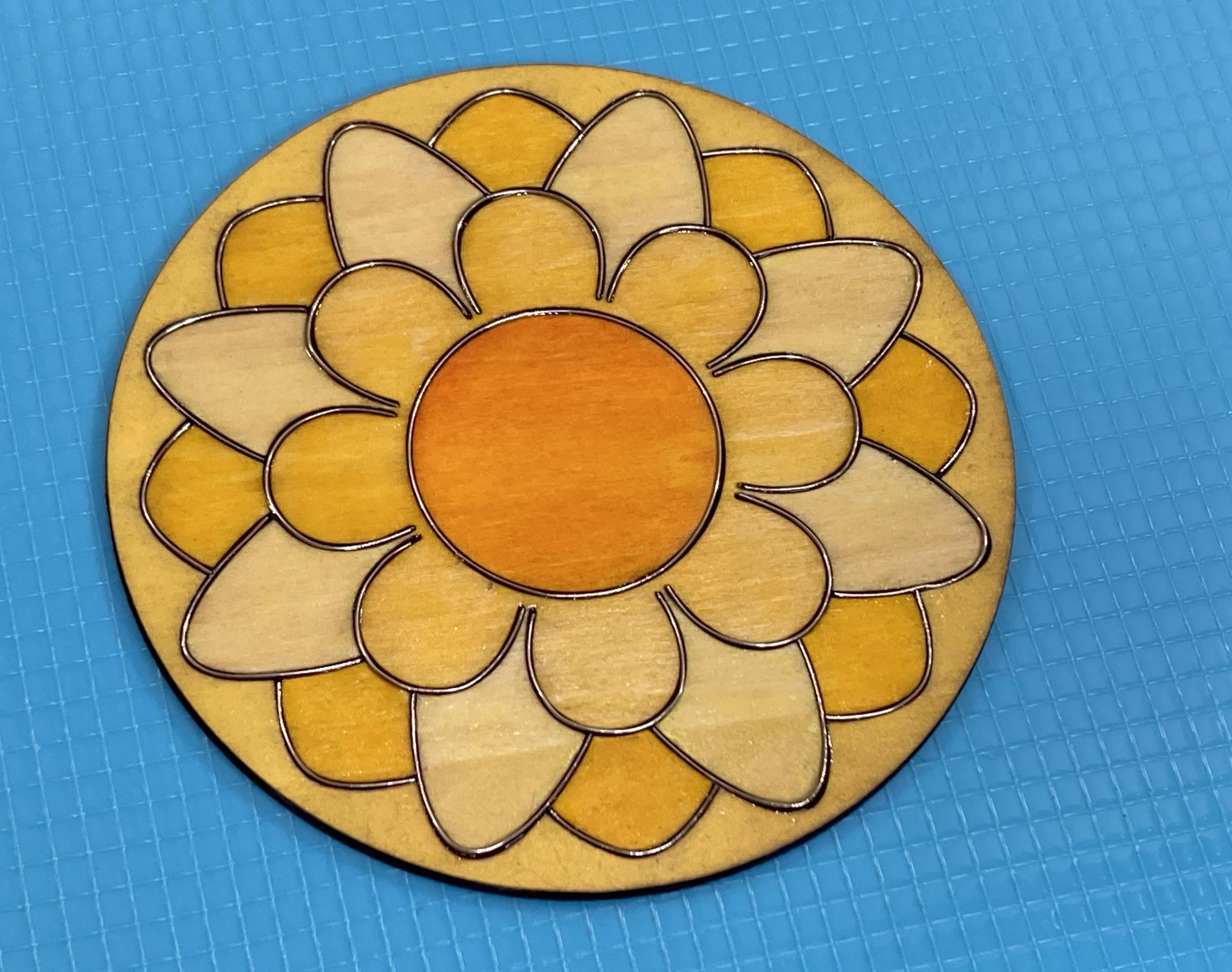Yellow Sunflower Mandala With Metal Inlay
