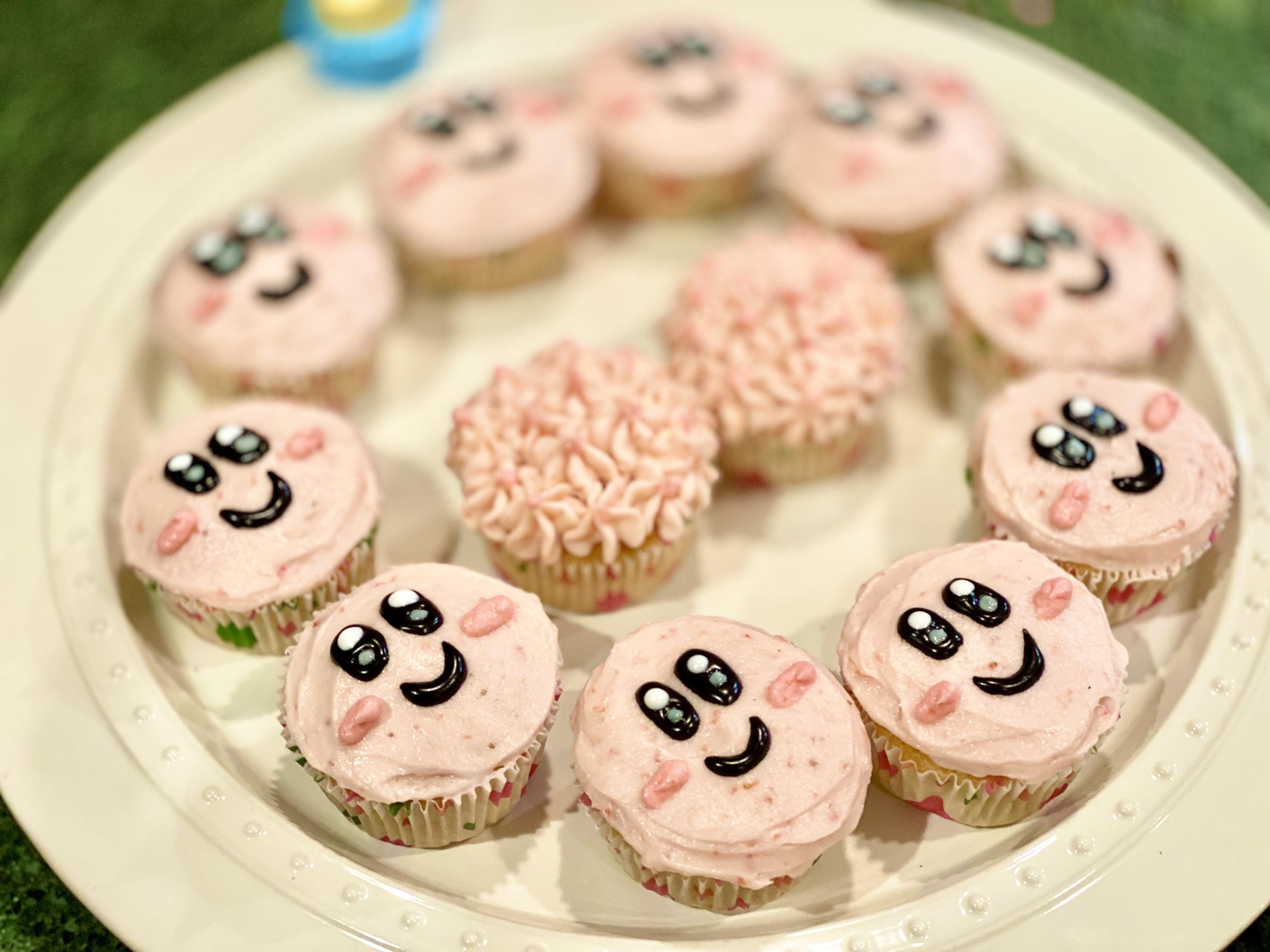 Vanilla Kirby Cupcakes With Strawberry Jam Filling and Fresh Strawberry