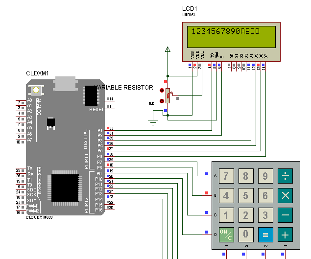 Keypad With LCD Using CloudX Microcontroller