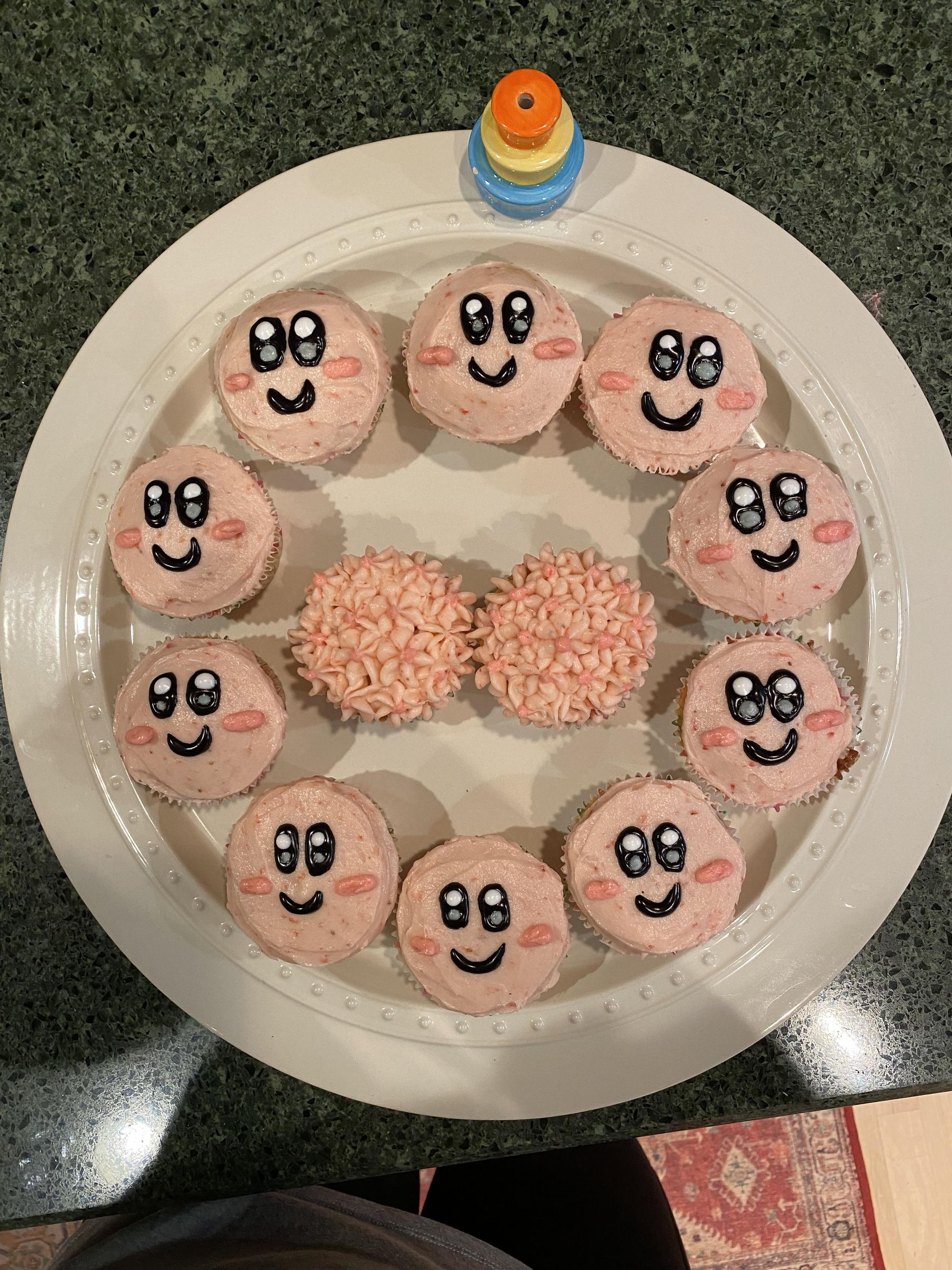 Vanilla Kirby Cupcakes With Strawberry Jam Filling and Fresh Strawberry
