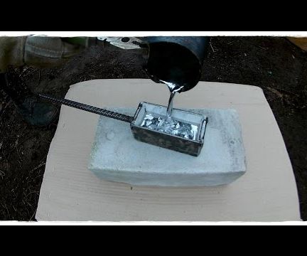 Casting Lead Into the Recently Welded Steel Mold. Got 1.1 Kg (2.5 Lbs) Ingot