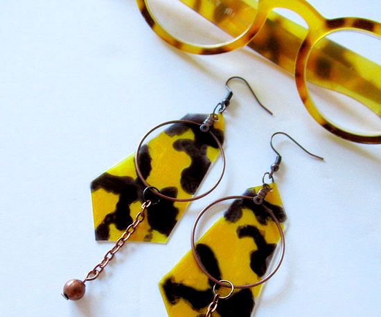 Faux Tortoise Shell Nail Polish Earrings