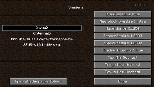 Choosing Shaderpack