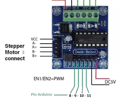 Mini L293D Módule and Arduino Nano or Uno -Stepper Motor