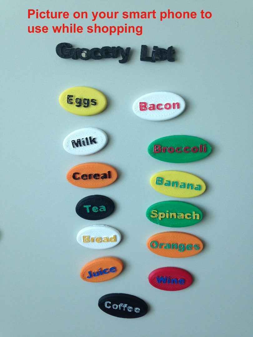 3D Printed - Grocery List Refrigerator Magnets