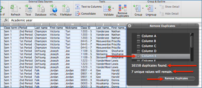 ​In the Remove Duplicates Window: