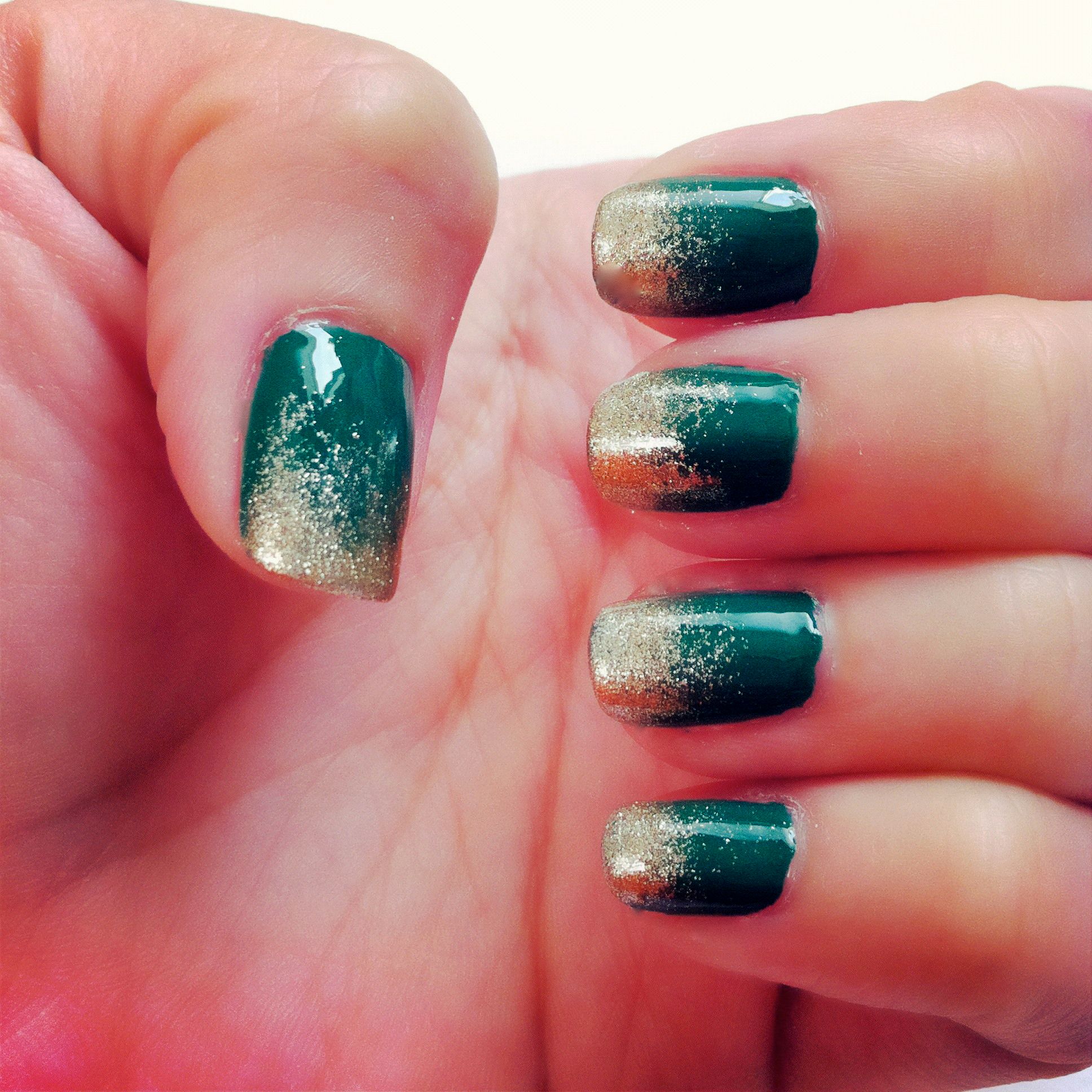 Emerald and Gold Sponged Tip Manicure - Natalie's Creations