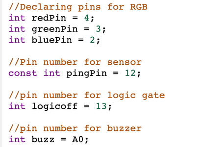 Declaring RGB, Sensor, Buzzer, and Logic Gate 