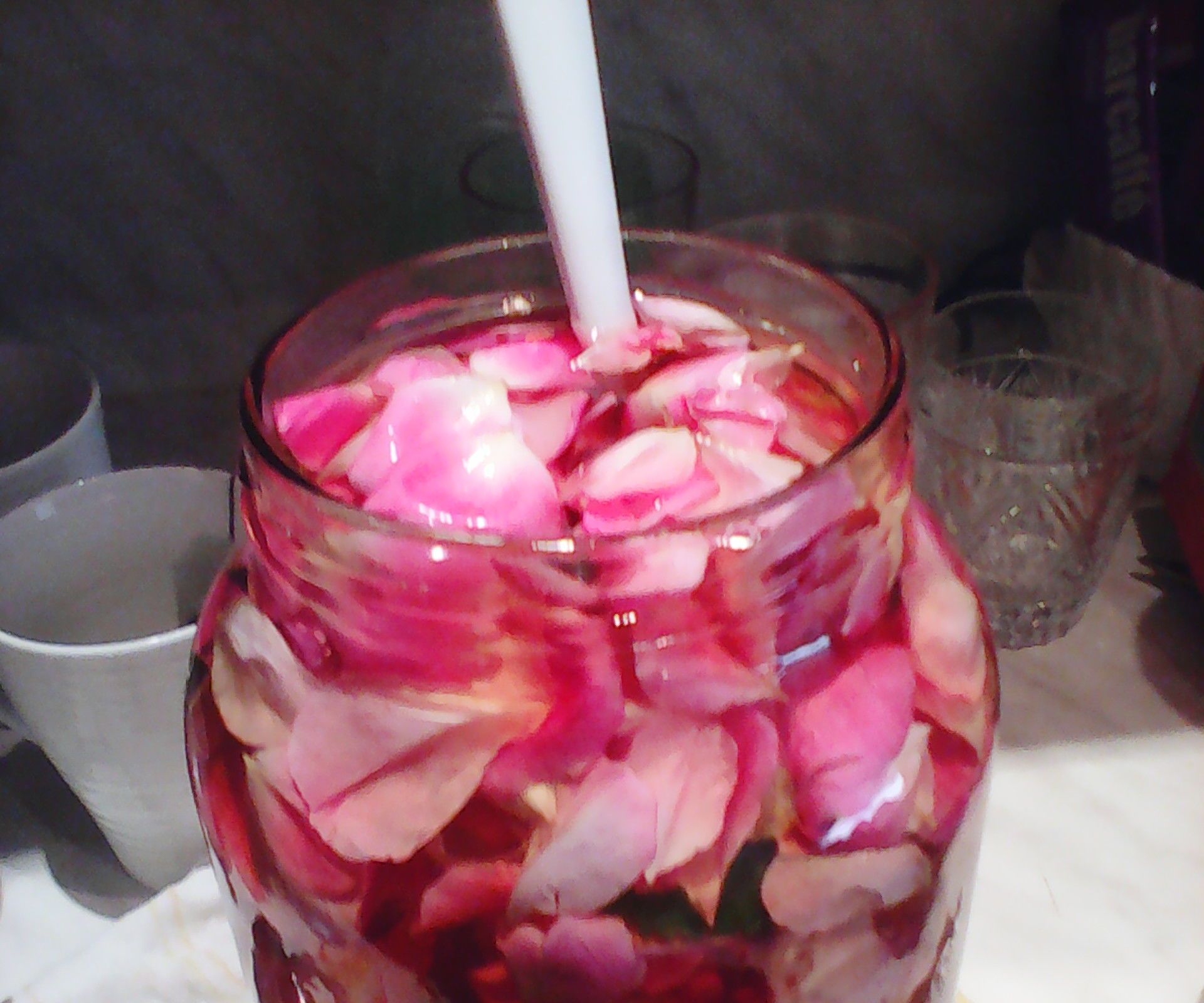 Homemade liqueur made from roses