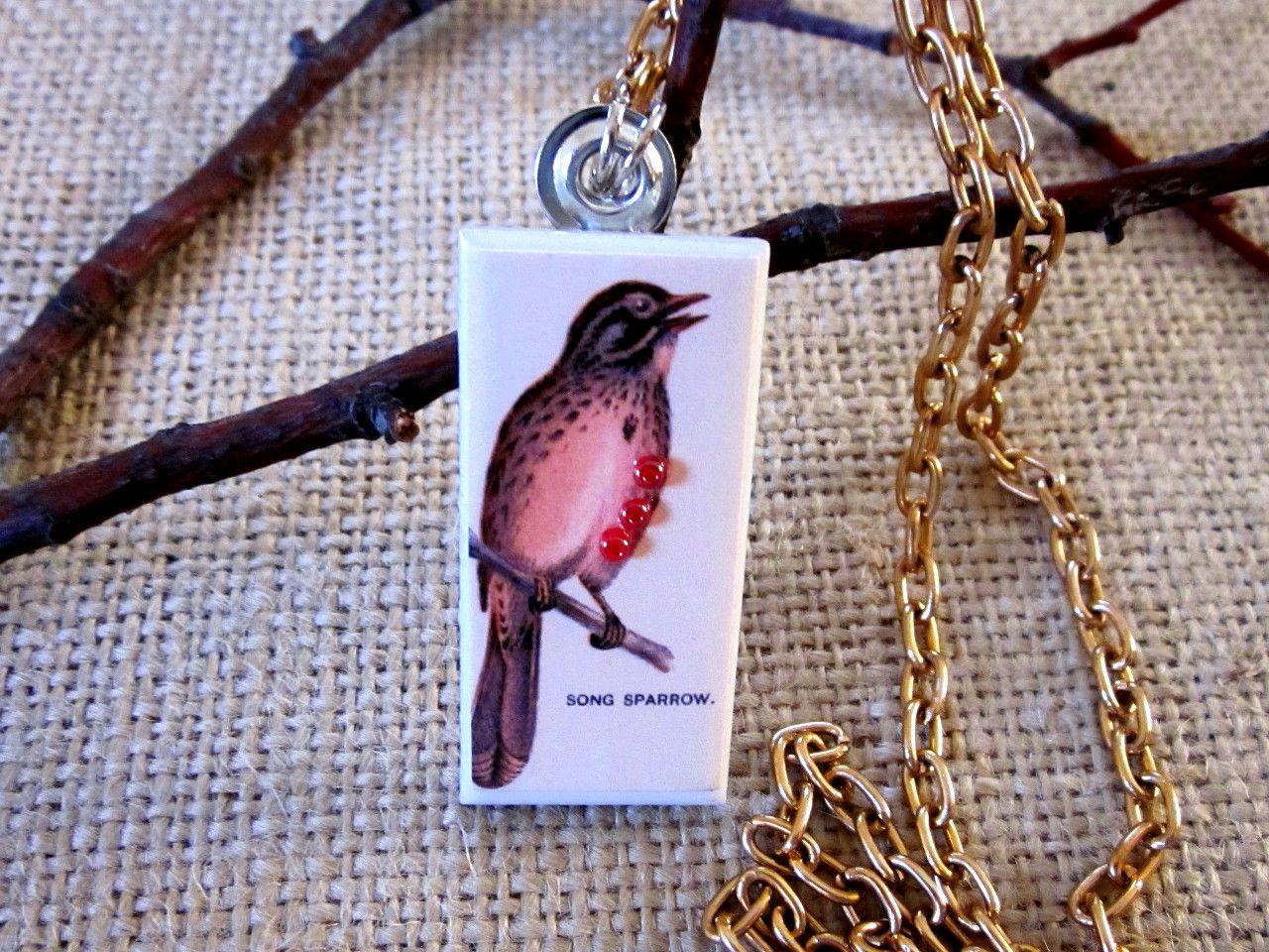 Ceramic Tile Pendant Necklace - Song Sparrow
