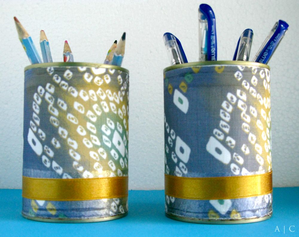 Fabric Covered Tin Cans ~ Stationery / Cutlery Holder