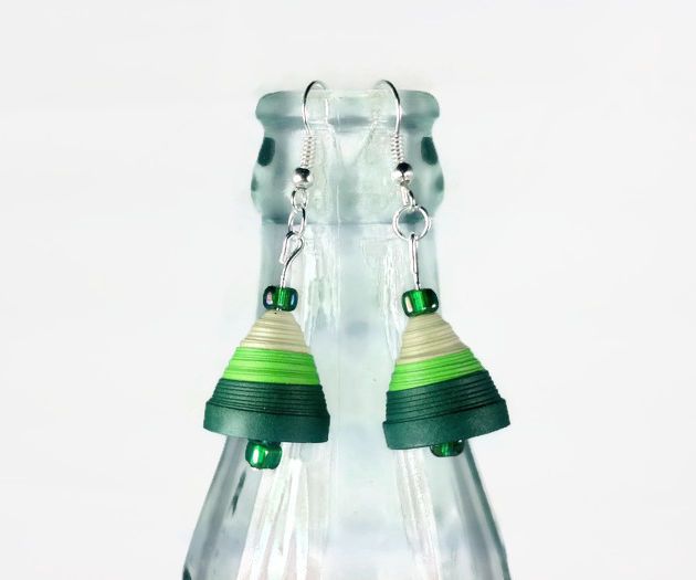 Paper Quilled Jhumka Earrings - Shades of Green